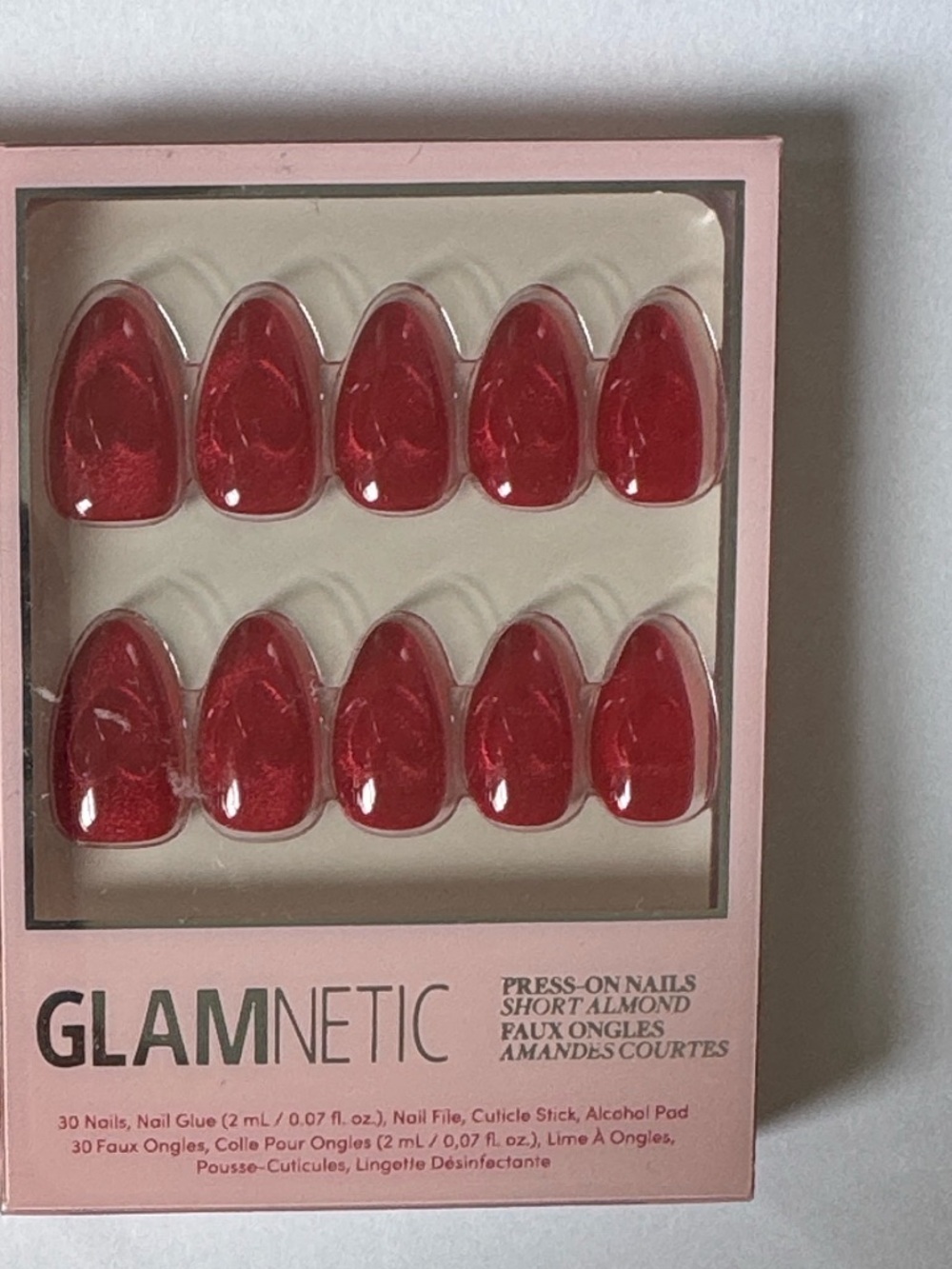 Glamnetic Short Almond Press-On Nails in Shimmering Red